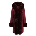 Detail of burgundy winter coat featuring plush faux fur trim on hood and cuffs - L / Burgundy