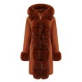 Detail of rust red women's parka showing faux fur trim on hood, cuffs and front lapels - L / Orange Red