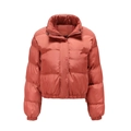 Primer plano detallado de la chaqueta acolchada rojo ladrillo con cuello alto y costuras - S / Rojo Anaranjado