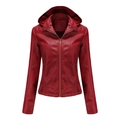 Detailed view of dark red leather jacket featuring quilted stitching and zipper pockets - S / Burgundy