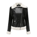 Detalle de textura de cuero sintético y forro de pelo blanco en chaqueta biker negra - XS / Negro