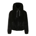 Detalle de textura suave de piel sintética negra con cremallera metálica en chaqueta con capucha - L / Negro
