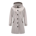 Giacca a vento con cappuccio donna color kaki chiaro con bottoni e coulisse regolabile - S / Grigio chiaro
