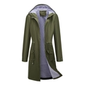 Detail of army green raincoat with blue striped lining and adjustable drawstring waist - Army Green