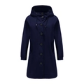 Women's dark blue waterproof hooded windbreaker featuring a long loose fit with buttons - Dark Blue