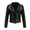Detalle de chaqueta de motociclista en cuero sintético negro con cremalleras y cinturón - XL / Negro