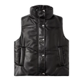 Gilet matelassé en cuir PU noir pour femme avec col montant et boutons métalliques - S / Noir