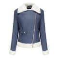 Detalle de chaqueta de cuero sintético azul marino con forro polar blanco y cremallera - XS / Azul Real