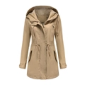 Detail of khaki hooded parka with adjustable drawstring waist and functional pockets - S / Tops / Apricot