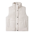 Gilet sans manches en similicuir ivoire avec col montant et boutons-pression argentés - S / Blanc Cassé