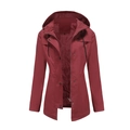 Damen Windjacke in Weinrot, mittellang mit Kapuze, Reißverschluss und Kordelzug - Burgunderrot