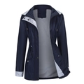 Women's waterproof windbreaker in navy blue with striped lining and drawstring waist - Dark Blue