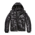 Chaqueta negra brillante con capucha, puños elásticos y cierre de cremallera en talla S - S / Tops / Negro