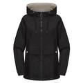 Close-up of black hooded windbreaker with contrast beige lining and metal zipper details - S / Black