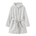Detalle de cortavientos impermeable con capucha, cinturón ajustable y bolsillos laterales - S / Blanco Grisáceo