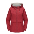 Detail of red windproof hooded jacket featuring light grey lining and full zip closure - S / Burgundy