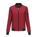 Burgundy women's bomber jacket with black ribbed trim and metallic sleeve pocket - S / Burgundy