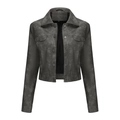 Detalle de chaqueta gris de ante sintético con cuello de solapa y bolsillos con solapa - S / Gris