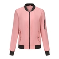 Rosa Damen Bomberjacke mit schwarzen Rippbündchen und Reißverschlusstasche am Ärmel - Rosa