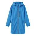 Detail of water-resistant blue hooded windbreaker with black zippers and zip pocket - Royal Blue