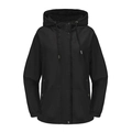 Detalle de un cortavientos negro con capucha de tela impermeable y cordón ajustable - S / Negro