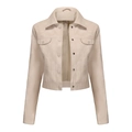 Detail of a beige cropped faux suede jacket with chest pockets and button-down front - Off White
