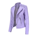 Detail of lavender PU leather jacket featuring shoulder lace-up and quilted sleeves - Lavender Blue
