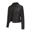 Detalle de chaqueta de cuero sintético negro con cremalleras en mangas y botones metal - S / Negro