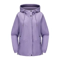 Detail of light purple hooded windbreaker showing snap buttons and elastic cuffs - Lavender