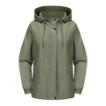 Detalle de chaqueta cortavientos verde militar con capucha ajustable y tapeta de broches - S / Verde Frijol