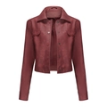 Detalle de chaqueta de cuero PU burdeos con solapa clásica y bolsillos de solapa con botones - S / Burdeos