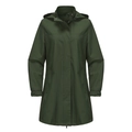 Women long dark green windbreaker featuring waterproof fabric and adjustable velcro cuffs - S / Army Green