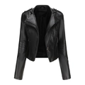 Chaqueta motera de cuero sintético negro para mujer con detalles de cremallera y remaches - S / Negro