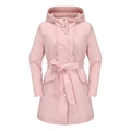 Detalle del cortavientos rosa impermeable con cordón de capucha y botones metálicos - S / Rosa