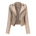Chaqueta motera entallada de cuero sintético beige con cremalleras asimétricas y acolchado - S / Blanco Roto