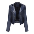 Chaqueta de motociclista ajustada en cuero sintético azul marino con remaches y cremallera - S / Azul oscuro