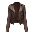 Chaqueta motera entallada de cuero sintético marrón oscuro con remaches y cremalleras - S / café