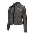 Chaqueta motera gris oscuro para mujer con efecto desgastado y detalles de cremalleras - S / Gris