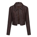 Giacca da donna in ecopelle marrone scuro con chiusura a zip e tasche classiche sul petto - S / Marrone Rosso