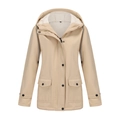 Detail of hooded windbreaker with warm fleece lining and front cargo pockets - Apricot