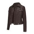 Chaqueta de moto marrón oscuro para mujer en piel sintética con cremalleras y botones - S / café