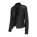 Giacca biker da donna in ecopelle nera con cerniera asimmetrica e dettagli trapuntati - Taglia S / Top / Nero