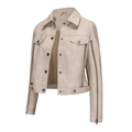Chaqueta motera corta beige de piel sintética con cremalleras metálicas y botones - S / Blanco Roto