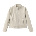 Women's faux leather biker jacket with stand collar and silver zipper in cream white - XS / Off White