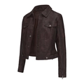 Women's dark brown faux leather biker jacket with multiple zippers and lapel collar - Red Brown