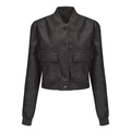 Chaqueta bomber oversize negra de piel sintética con puños de canalé y dos bolsillos grandes - S / Negro