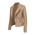Giacca corta slim da donna in ecopelle kaki con cerniera asimmetrica e dettagli occhielli - Taglia S / Top / Cachi