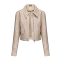 Women's slim fit faux leather biker jacket in beige with zip pockets and lapel collar - Off White