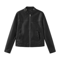 Women's casual black faux leather biker jacket with stand collar and front zipper - XS / Black