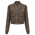 Chaqueta bomber oversize marrón de cuero sintético con puños de canalé y bolsillos - S / Camel